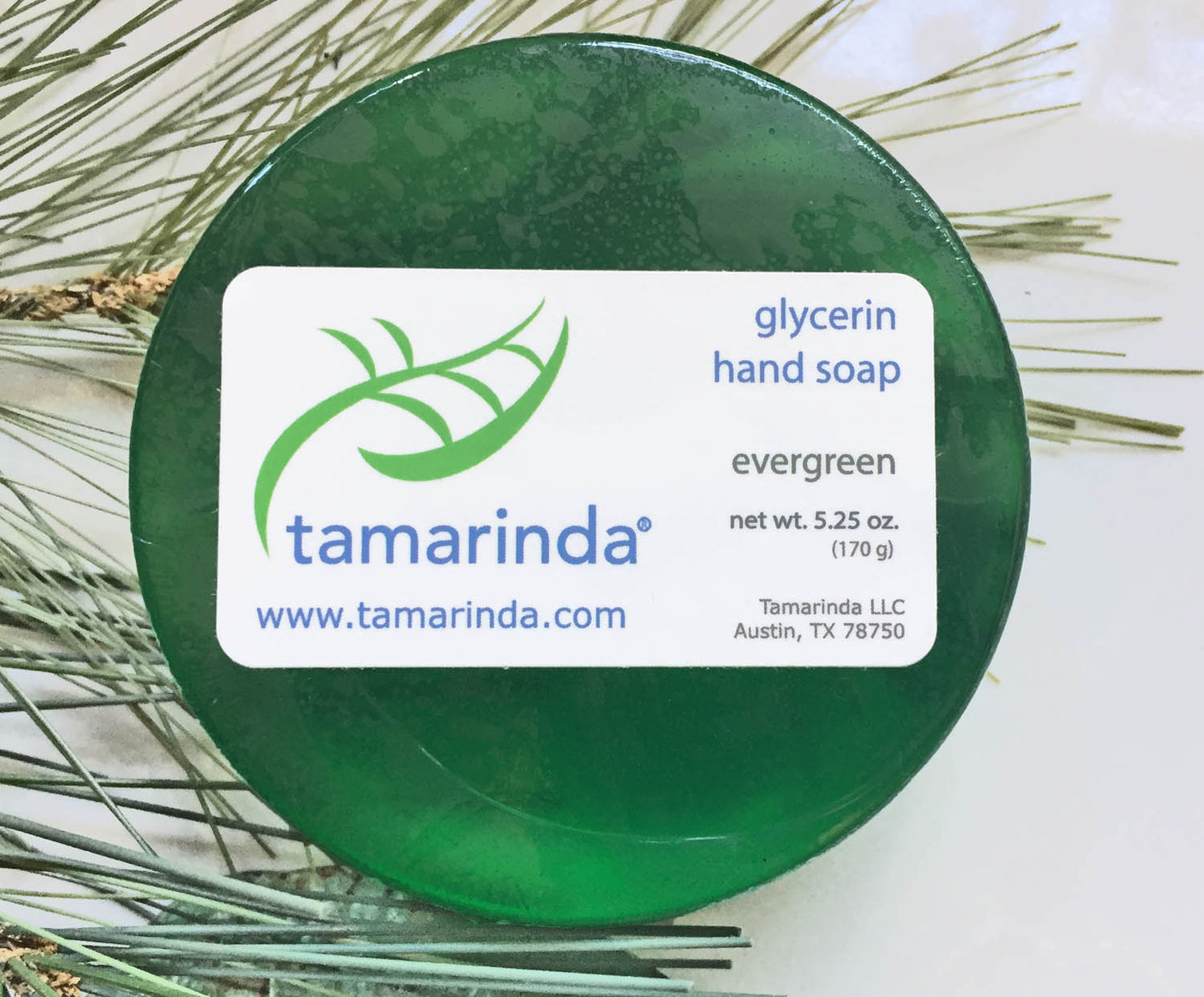 Tamarinda glycerin hand soap in evergreen.  5.0 oz.