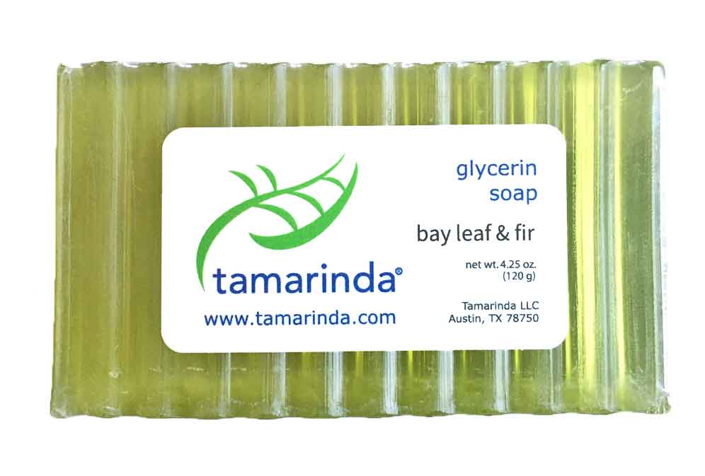 Tamarinda glycerin soap in bay leaf & fir.  4.25 oz.